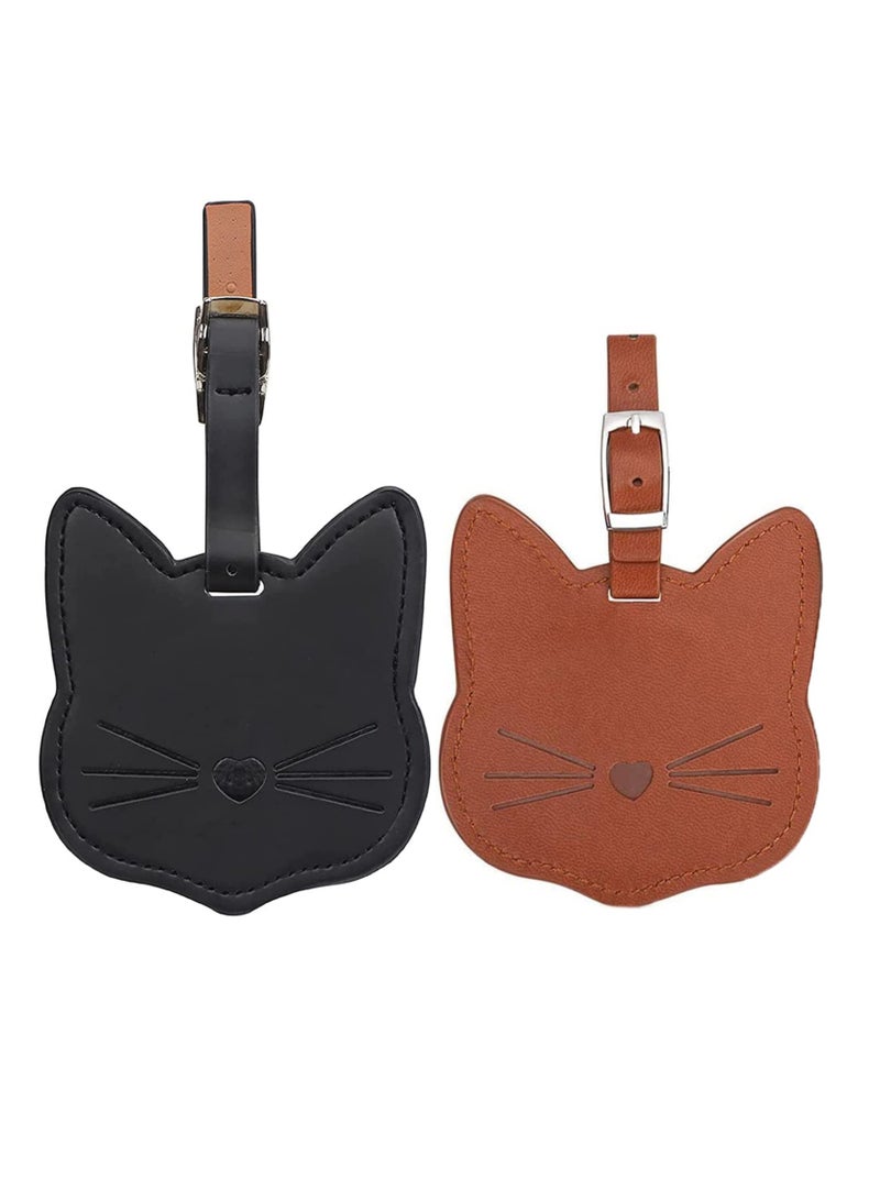 Luggage Tags, 2 PackPremium PU Leahter ID Label Travel Suitcase Backpack  Cat Shape for Women Men Kids for Bag - Image 1