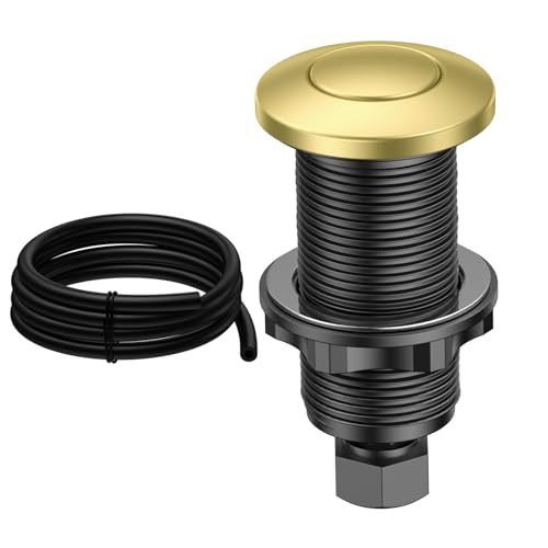 ANWOLL Air Activated Sinktop Switch Push Button for Garbage Disposal, Brushed Gold Finish, Compatible with Moen® Faucets, Sink Top Button with Hose, Universal Countertop Design - Image 1