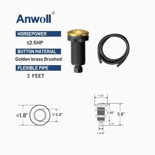 ANWOLL Air Activated Sinktop Switch Push Button for Garbage Disposal, Brushed Gold Finish, Compatible with Moen® Faucets, Sink Top Button with Hose, Universal Countertop Design - Image 4