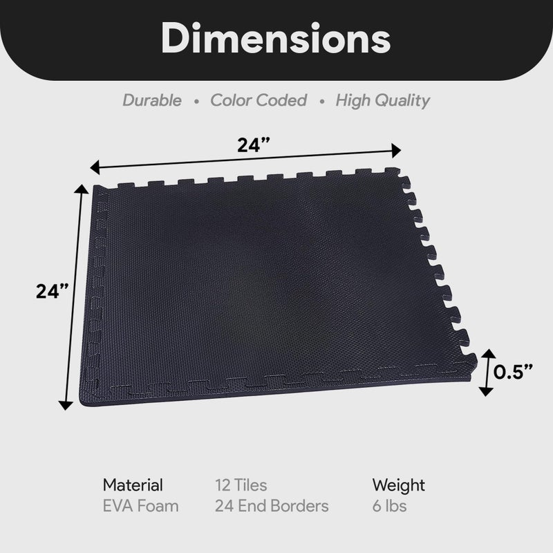 BalanceFrom 24x24 Inch EVA Interlocking Foam Exercise Tile Mat â€“ Non-Slip Puzzle Flooring for Home Gym, Fitness Studio, or Playroom with Multiple Thickness, Coverage Sizes and Color Options - Image 3