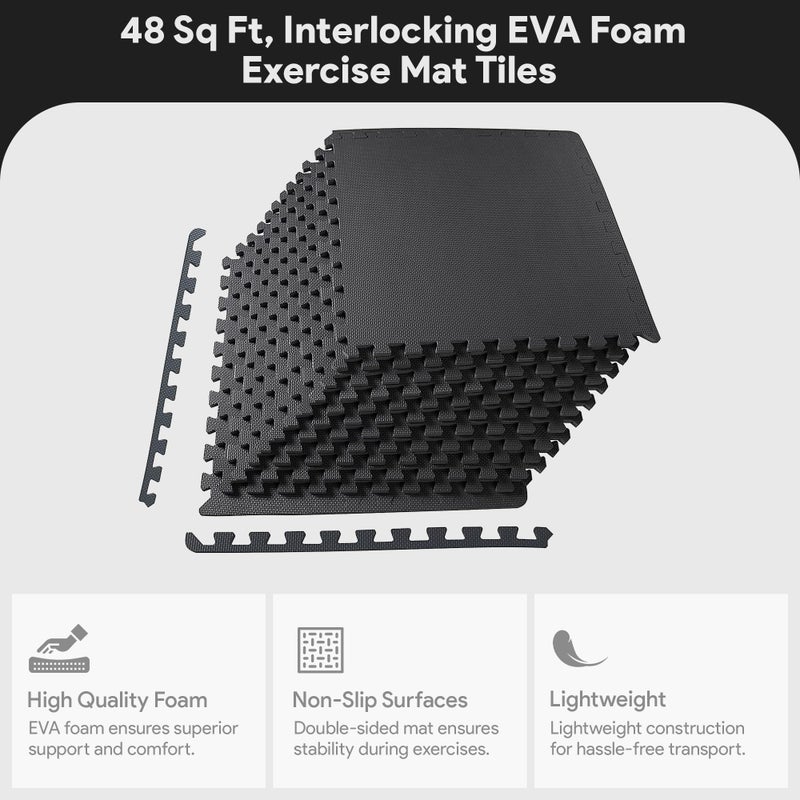 BalanceFrom 24x24 Inch EVA Interlocking Foam Exercise Tile Mat â€“ Non-Slip Puzzle Flooring for Home Gym, Fitness Studio, or Playroom with Multiple Thickness, Coverage Sizes and Color Options - Image 2