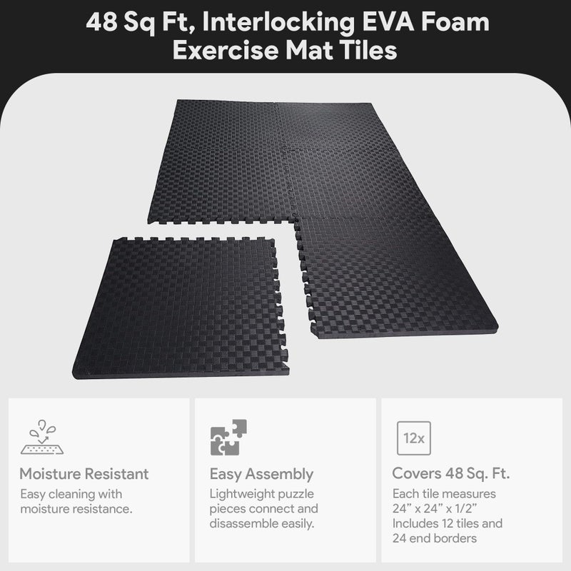 BalanceFrom 24x24 Inch EVA Interlocking Foam Exercise Tile Mat â€“ Non-Slip Puzzle Flooring for Home Gym, Fitness Studio, or Playroom with Multiple Thickness, Coverage Sizes and Color Options - Image 4