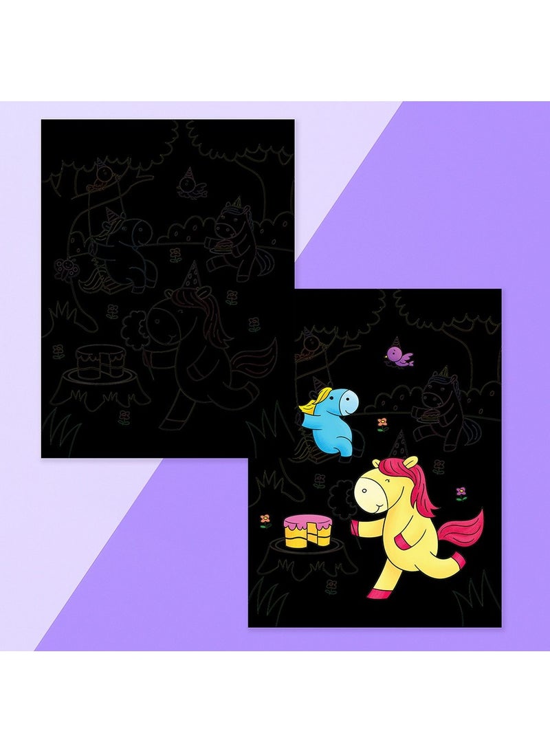 Hinkler مجموعة فن الخدش المفاجئ من هينكلر - يونيكورن سحرية للأطفال تتضمن 4 صفحات خدش هولوجرافية، 8 صفحات خدش بصورة مخفية و 12 صفحة نشاط بالإضافة إلى أداة خدش خشبية! - Image 4