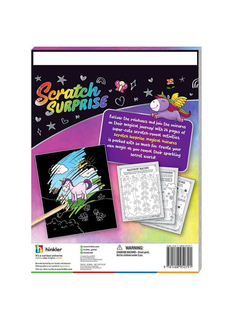 Hinkler مجموعة فن الخدش المفاجئ من هينكلر - يونيكورن سحرية للأطفال تتضمن 4 صفحات خدش هولوجرافية، 8 صفحات خدش بصورة مخفية و 12 صفحة نشاط بالإضافة إلى أداة خدش خشبية! - Image 5