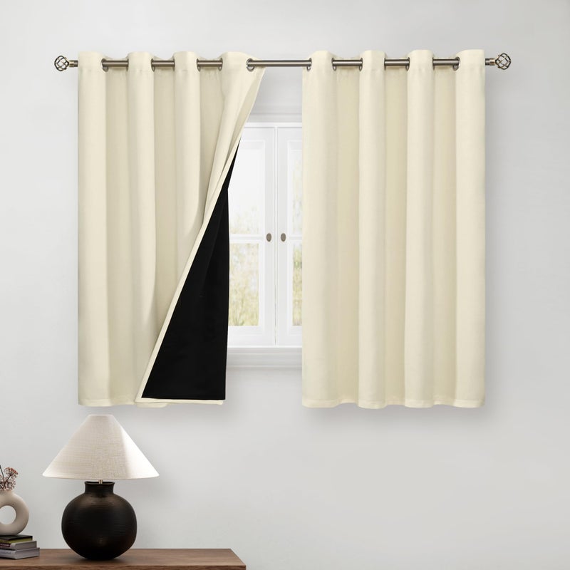 BGment Short 100% Blackout Curtains for Bedroom  Thermal Insulated Energy Efficiency Noise Reducing Grommet Curtains 54 Inch Length with Liner for Small Window 2 Panels Each 52 Inch Wide  Cream - Image 1