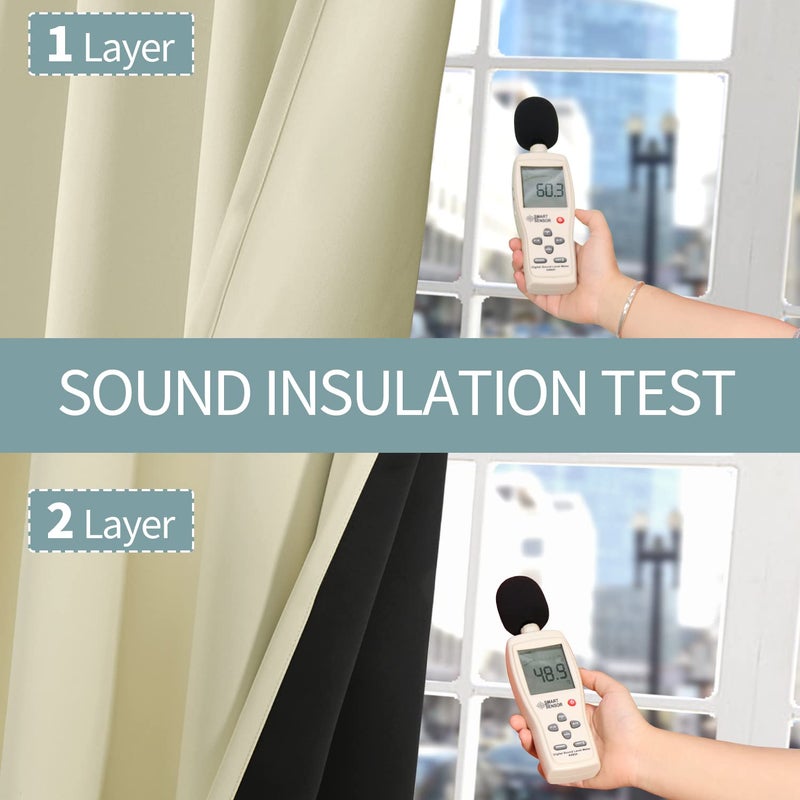 BGment Short 100% Blackout Curtains for Bedroom  Thermal Insulated Energy Efficiency Noise Reducing Grommet Curtains 54 Inch Length with Liner for Small Window 2 Panels Each 52 Inch Wide  Cream - Image 5