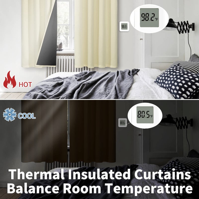 BGment Short 100% Blackout Curtains for Bedroom  Thermal Insulated Energy Efficiency Noise Reducing Grommet Curtains 54 Inch Length with Liner for Small Window 2 Panels Each 52 Inch Wide  Cream - Image 4