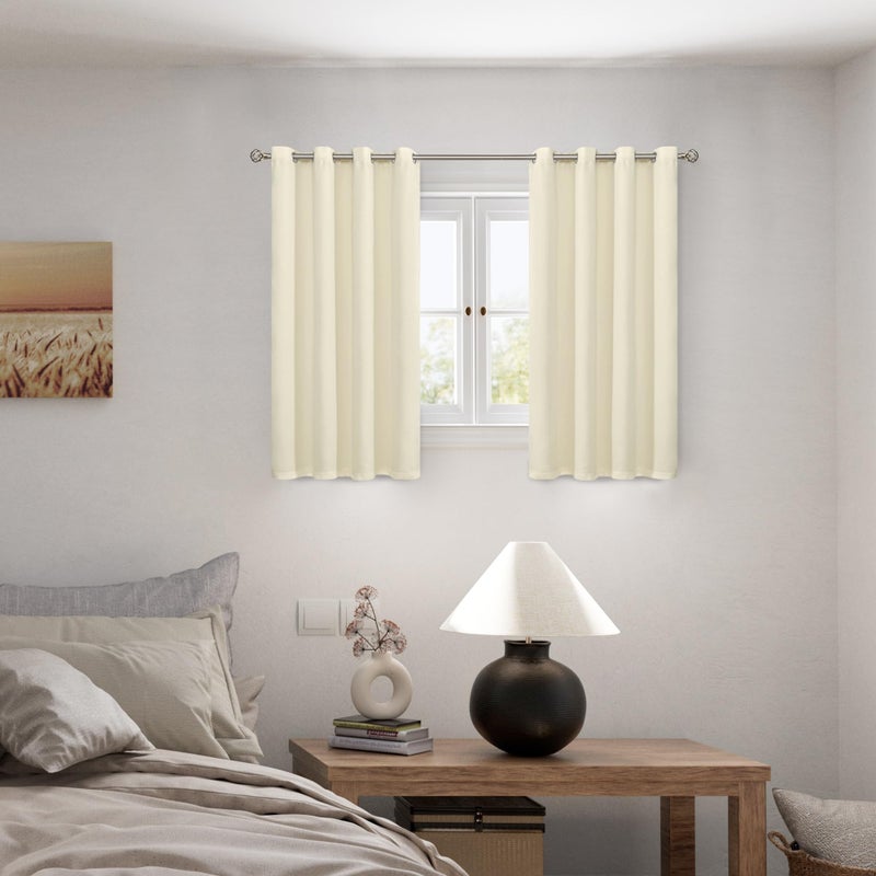 BGment Short 100% Blackout Curtains for Bedroom  Thermal Insulated Energy Efficiency Noise Reducing Grommet Curtains 54 Inch Length with Liner for Small Window 2 Panels Each 52 Inch Wide  Cream - Image 2