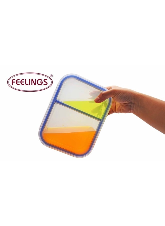 Feelings FEELINGS 1500 ML(50oz) Glass Storage Airtight Rectangle Meal Containers With 2 Section Jar Set Leak-Proof Locking Blue Lids, Glass Food Storage Containers, Glass Containers for Kitchen Storage  - Image 4