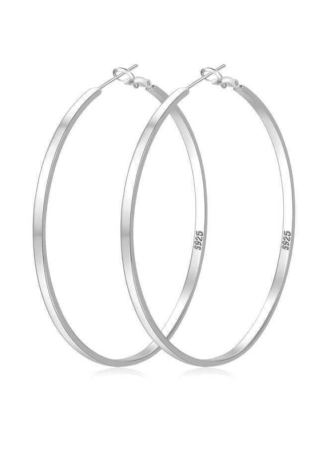 Senteria Silver Hoop Earrings Lightweight Big 925 Sterling Silver Hoop Earrings Hypoallergenic 3Mm Thin Large Hoops Earrings For Women (70Mm)  - Image 1
