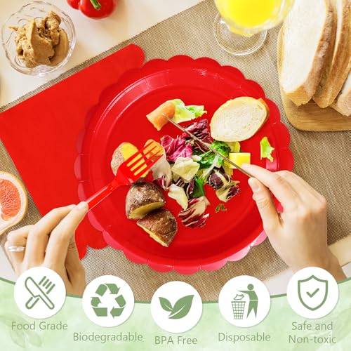 Mulbozy 75 Red Plates and Napkins Disposable Set Includes Dessert Cake Scalloped Plates, Cocktail Napkins, Forks for for Holiday Party Supplies - Image 4