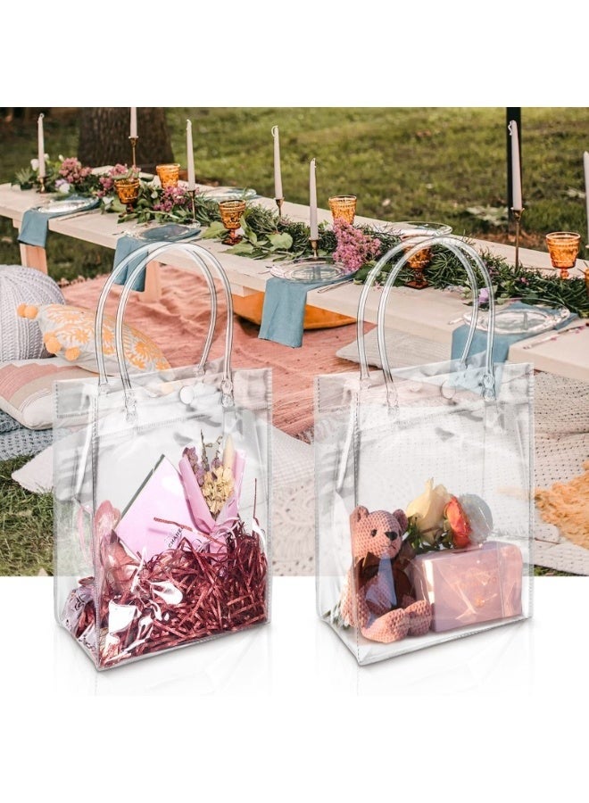 عبوة من 20 كيس هدايا بلاستيكي شفاف بمقابض - حقيبة قابلة لإعادة الاستخدام من مادة البولي فينيل كلوريد مقاس 25 × 18 × 7 سم لهدايا الحفلات، وحفلات الزفاف، وأعياد الميلاد، وحفلات استقبال المولود، وحقائب الهدايا، والتسوق بالتجزئة، والمتاجر، وحقائب الهدايا - Image 4