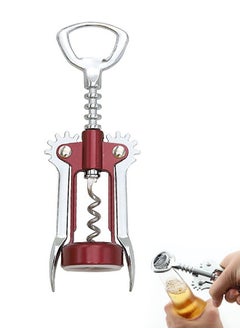 Generic Corkscrew Wine Opener, Stainless Steel Wine Corkscrew and Bottle Opener, Manual Multifunctional Zinc Alloy Wine Bottle Opener (Silver+Red)  - Image 1