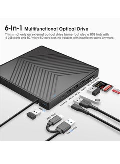 Y&D External CD DVD Drive, Ultra Slim Burner USB 3.0 with 4 Ports and 2 TF/SD Card Slots, Optical Disk Drive for Laptop Mac, PC Windows 11/10/8/7 Linux OS  - Image 2