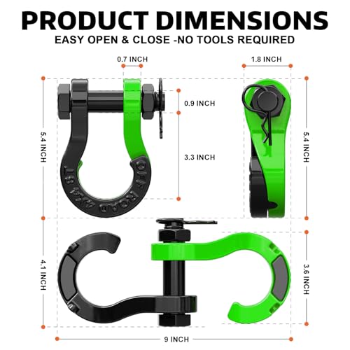 AUTOBOTS Tigertooth D Ring Shackles 45,000lb Break Strength, 3/4”Shackle D Rings Heavy Duty with 7/8 Pin for Tow Strap Winch Offroad Vehicle Recovery Accessories Green - Image 4