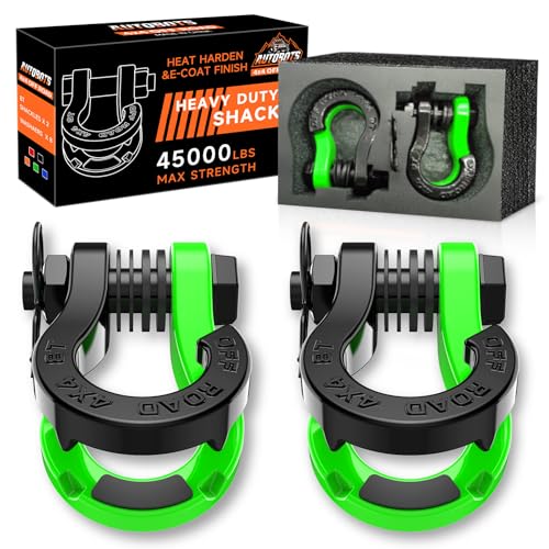 AUTOBOTS Tigertooth D Ring Shackles 45,000lb Break Strength, 3/4”Shackle D Rings Heavy Duty with 7/8 Pin for Tow Strap Winch Offroad Vehicle Recovery Accessories Green - Image 1