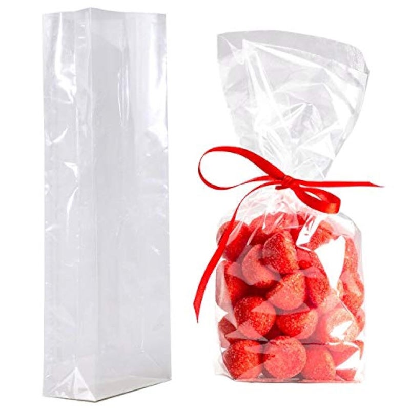 Morepack Gusseted Flat Bottom Cellophane Bags with Paper Insert 50Pcs 43x2x118 Inches Cellophane Bags Gusseted