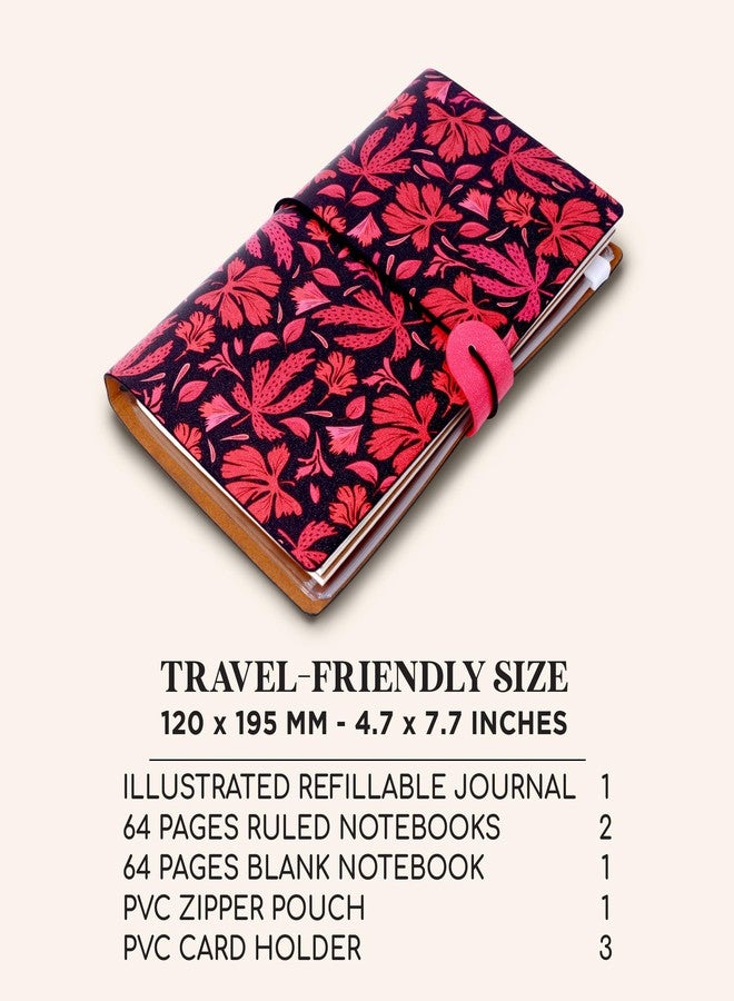 DOODLE Travel Diary Journal with PU Leather Cover | Travel Book for Memories | Includes Zipper Pouch, Card Holder, 2 Ruled & 1 Blank Notebook | Perfect Travel Gifts | A5, 192 Pages - Blush Forest - Image 3