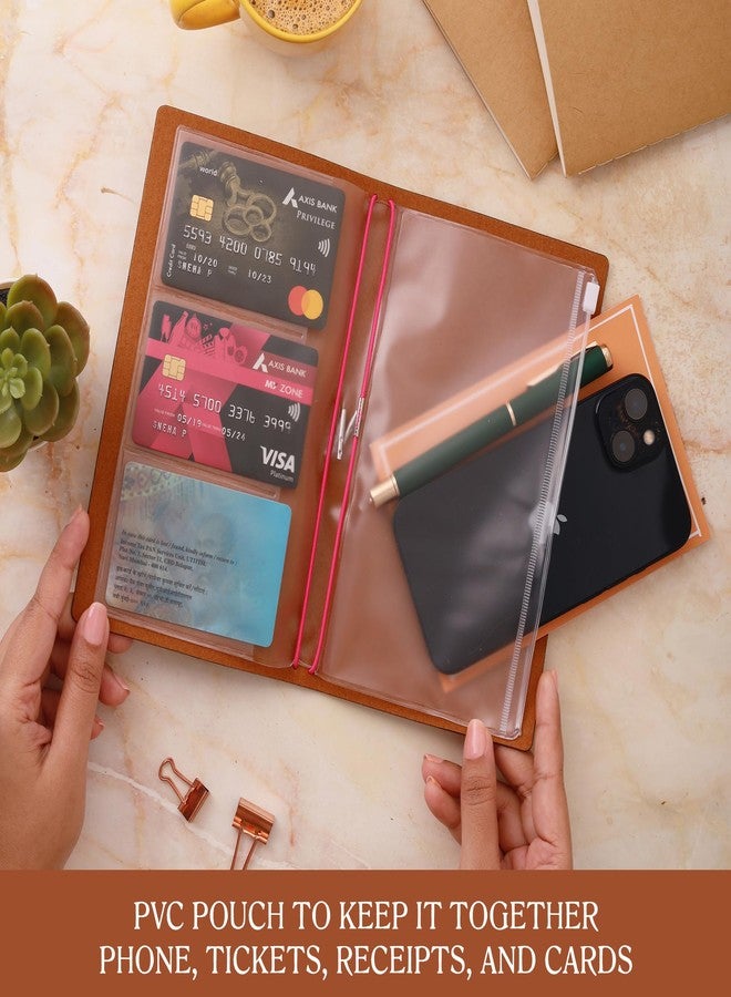DOODLE Travel Diary Journal with PU Leather Cover | Travel Book for Memories | Includes Zipper Pouch, Card Holder, 2 Ruled & 1 Blank Notebook | Perfect Travel Gifts | A5, 192 Pages - Blush Forest - Image 2
