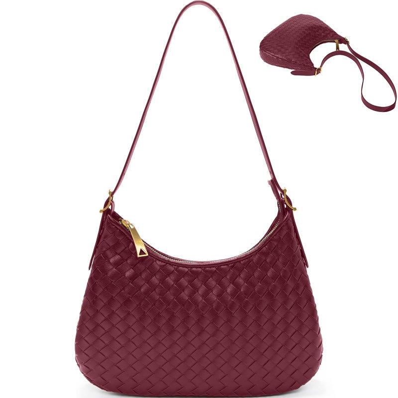YONGLEE ARTEE Shoulder Handbags for Women Crossbody Woven Leather Tote Shoulder Bag Purse Hobo Lightweight With Zipper Adjustable Strap Burgundy - Image 4
