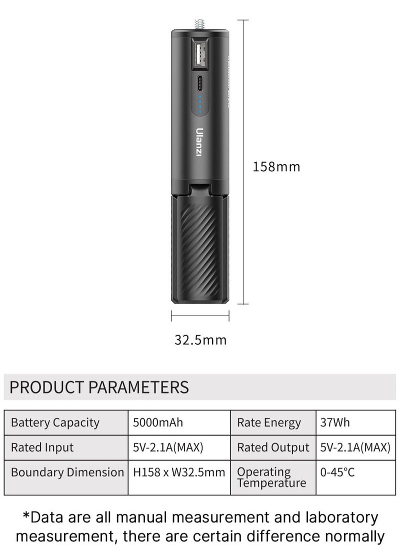 Ulanzi - BG-4 Mini Tripod with 5000mAh Power Bank Hand Grip Portable Monopod 1/4 Screw for GoPro Camera Phone Holder - Image 1