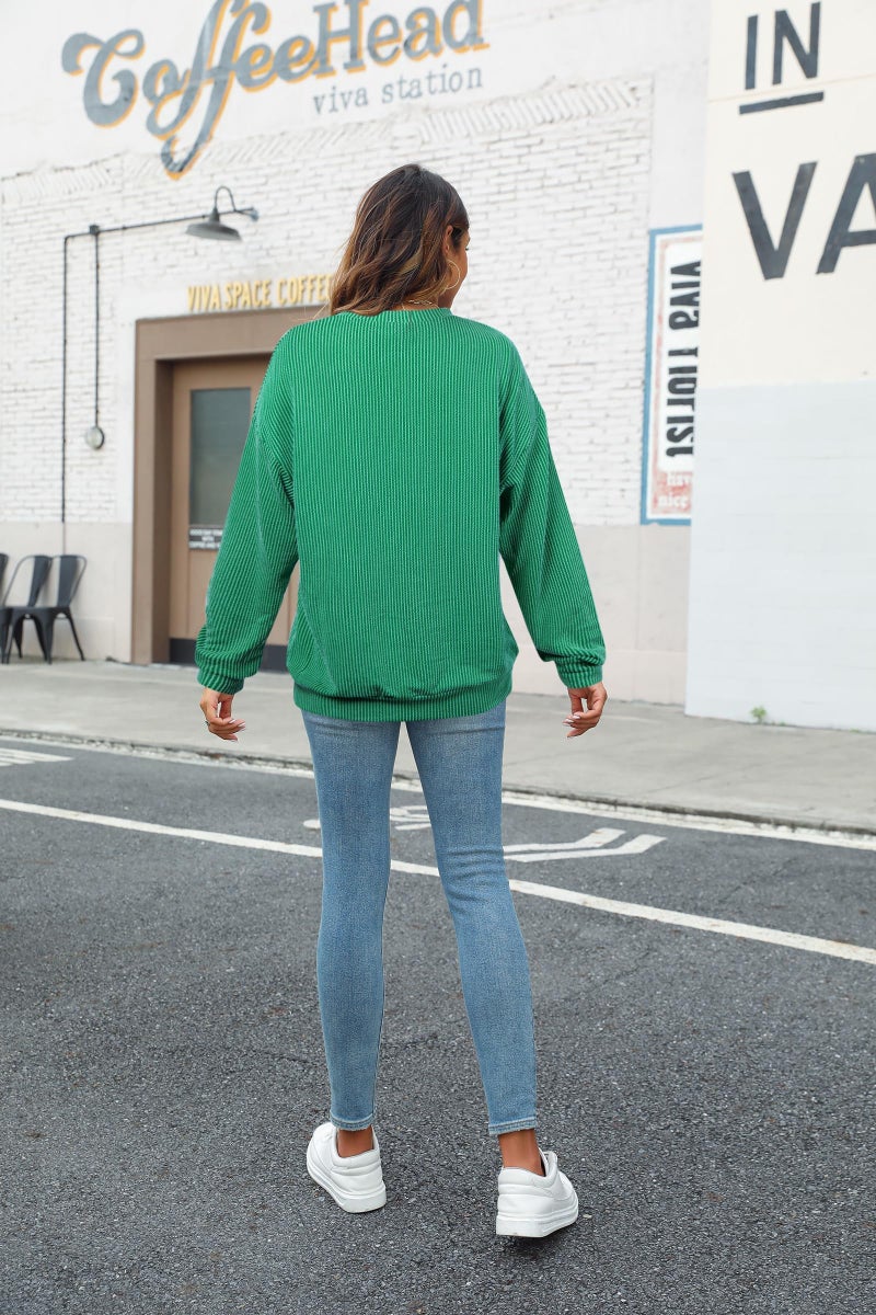 FASHGL Women St. Patrick's Day Sweatshirts Shamrock Clover Long Sleeve Shirt Irish Pullover Casual Ribbed Knit Tops - Image 4
