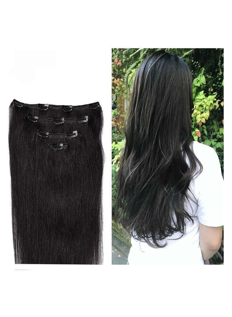 Estelle Clip in Hair Extensions Remy Human Hair for Women Silky Straight Long Human Hair Clip on Extensions 100 grams 4pieces 1B Natural Black - Image 1