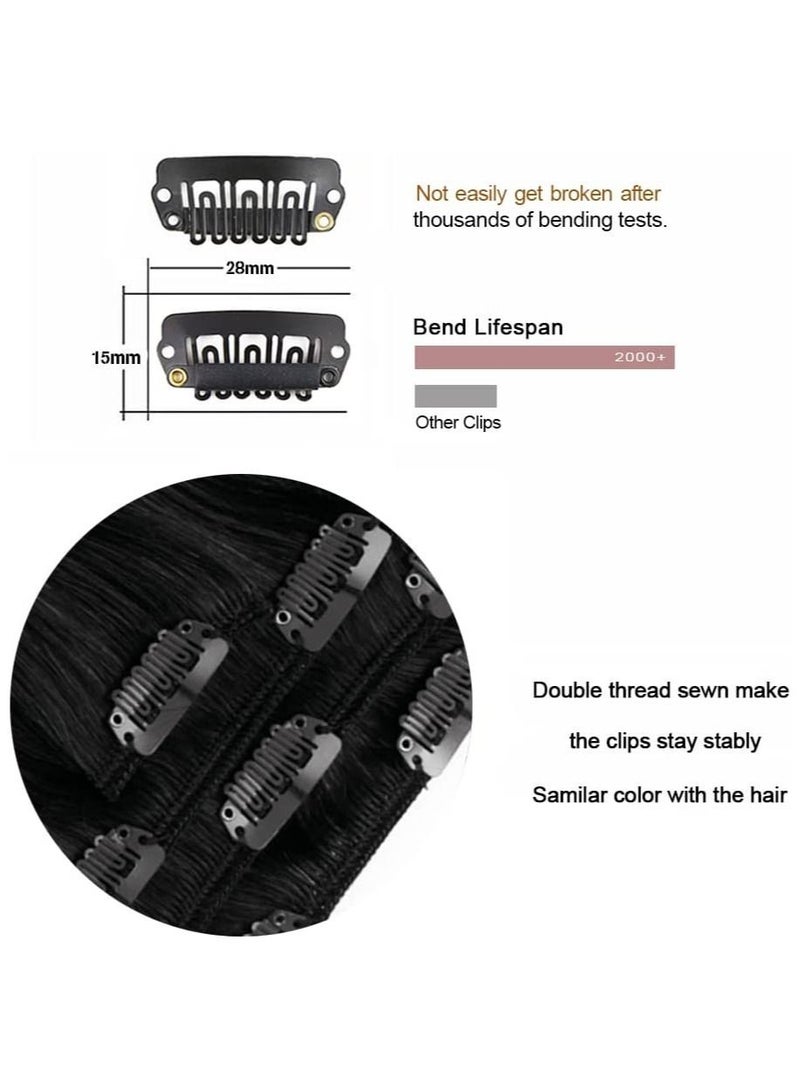 Estelle Clip in Hair Extensions Remy Human Hair for Women Silky Straight Long Human Hair Clip on Extensions 100 grams 4pieces 1B Natural Black - Image 4