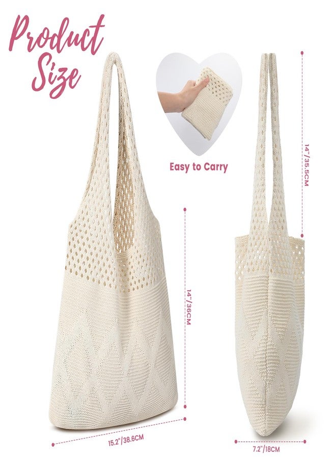Pleneal Crochet Tote Bag, Mesh Beach Bag, Knitted Shoulder Beach Bags for Women Vacation Aesthetic Hobo Tote Bags - Image 3