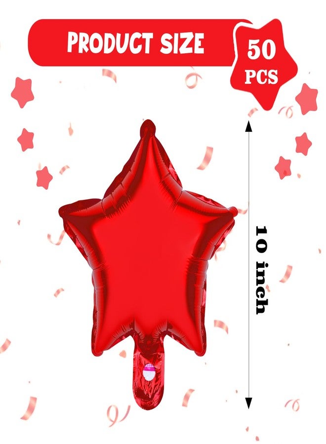 Moukiween Red Star Balloons, 50 Pieces 10 Inch Reds Pentagram Foil Balloons for Wedding Anniversary Backdrop Birthday Party Decorations Christmas Wedding Decoration (Red) - Image 2
