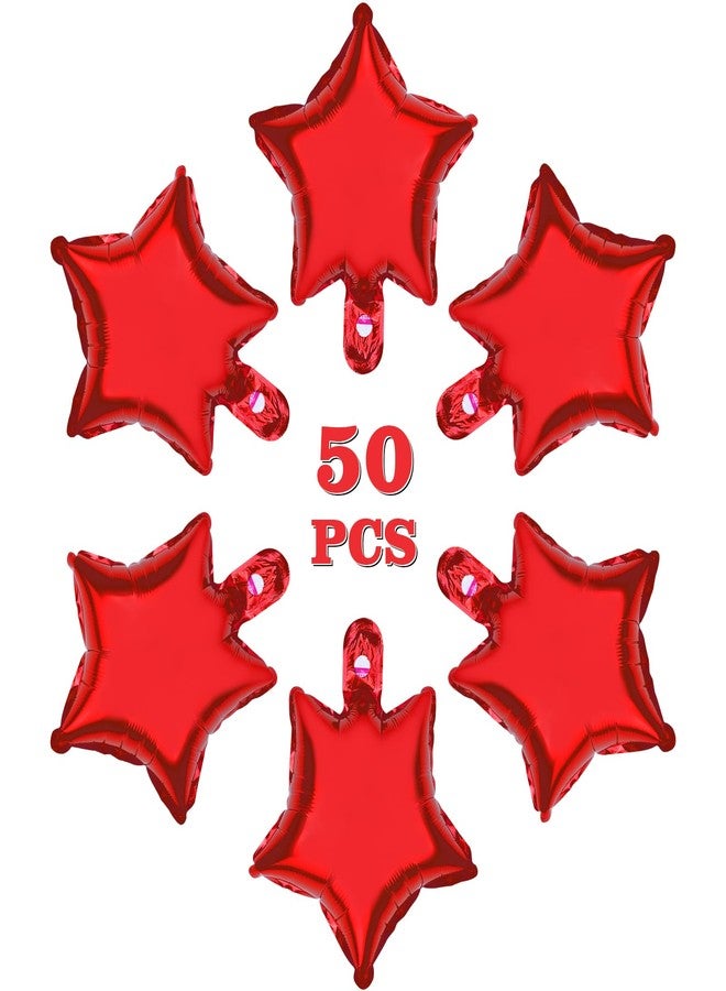 Moukiween Red Star Balloons, 50 Pieces 10 Inch Reds Pentagram Foil Balloons for Wedding Anniversary Backdrop Birthday Party Decorations Christmas Wedding Decoration (Red) - Image 1