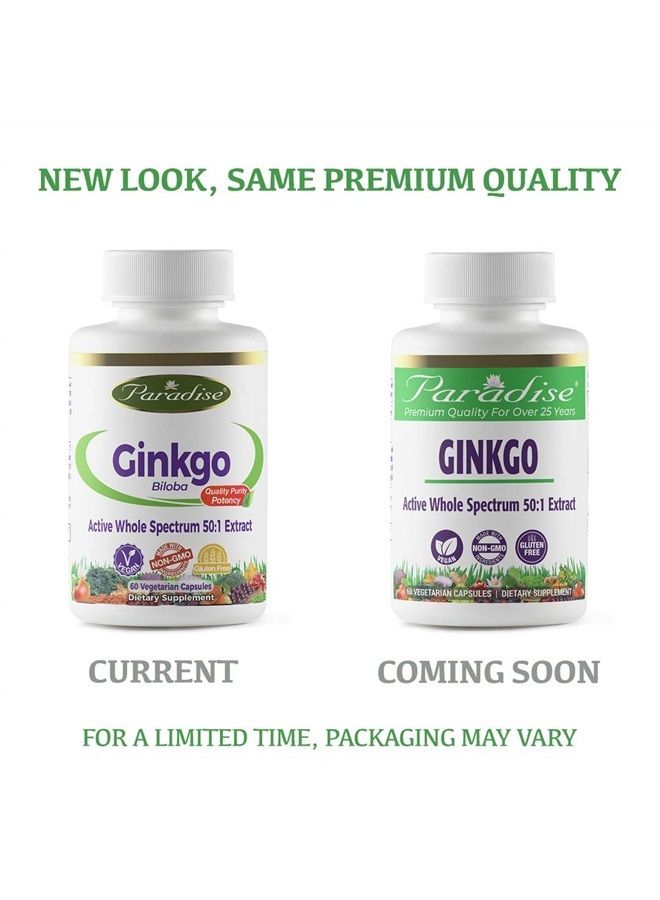 Paradise Herbs Paradise Ginkgo Biloba Extract, 100% Naturally Extracted, 120 Vegetarian Capsules - Image 2