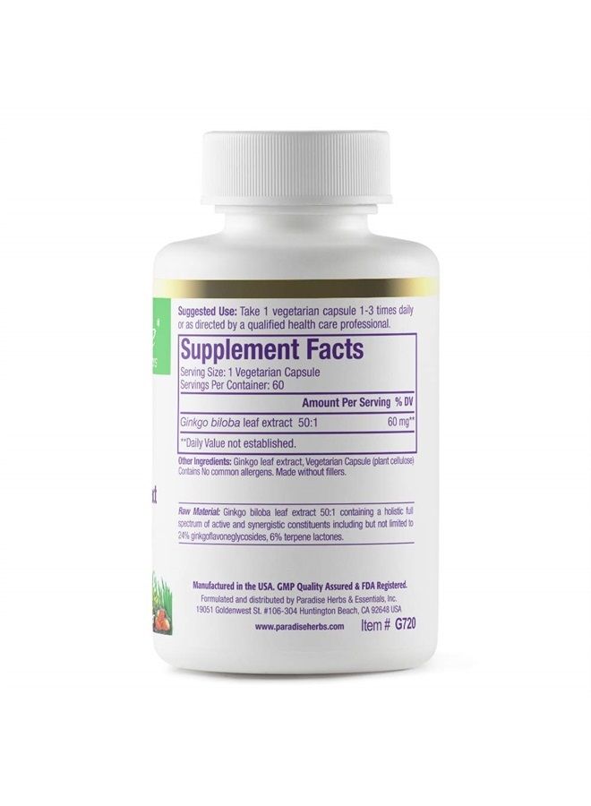 Paradise Herbs Paradise Ginkgo Biloba Extract, 100% Naturally Extracted, 120 Vegetarian Capsules - Image 3