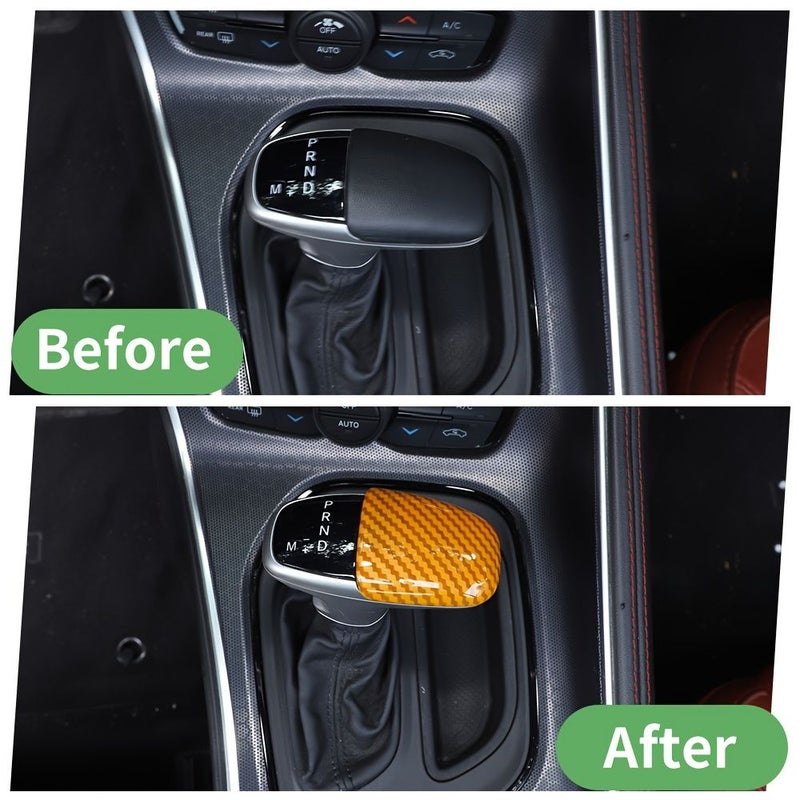 Yellow Carbon Fiber Gear Shift Knob Cover Compatible With Dodge Challenger 2015 2016 2017 2018 2019 2020 Dodge Charger 2015 2016 2017 2018 2019 2020 Dodge Durango 2018 2019 2020 - Image 3