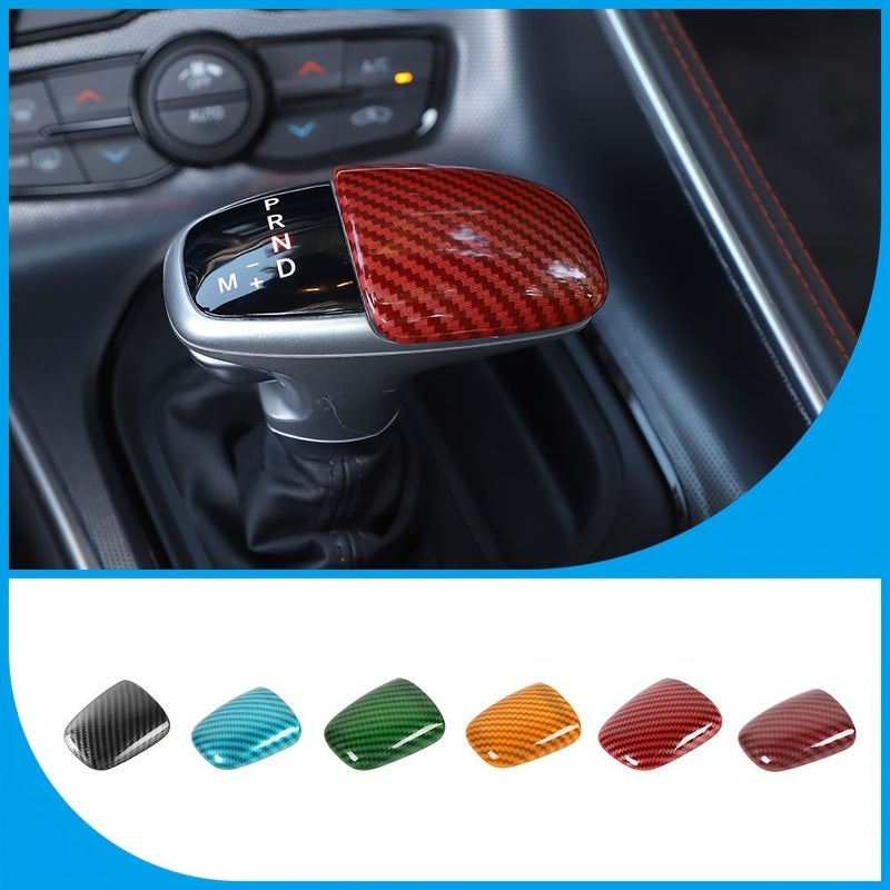 Yellow Carbon Fiber Gear Shift Knob Cover Compatible With Dodge Challenger 2015 2016 2017 2018 2019 2020 Dodge Charger 2015 2016 2017 2018 2019 2020 Dodge Durango 2018 2019 2020 - Image 1