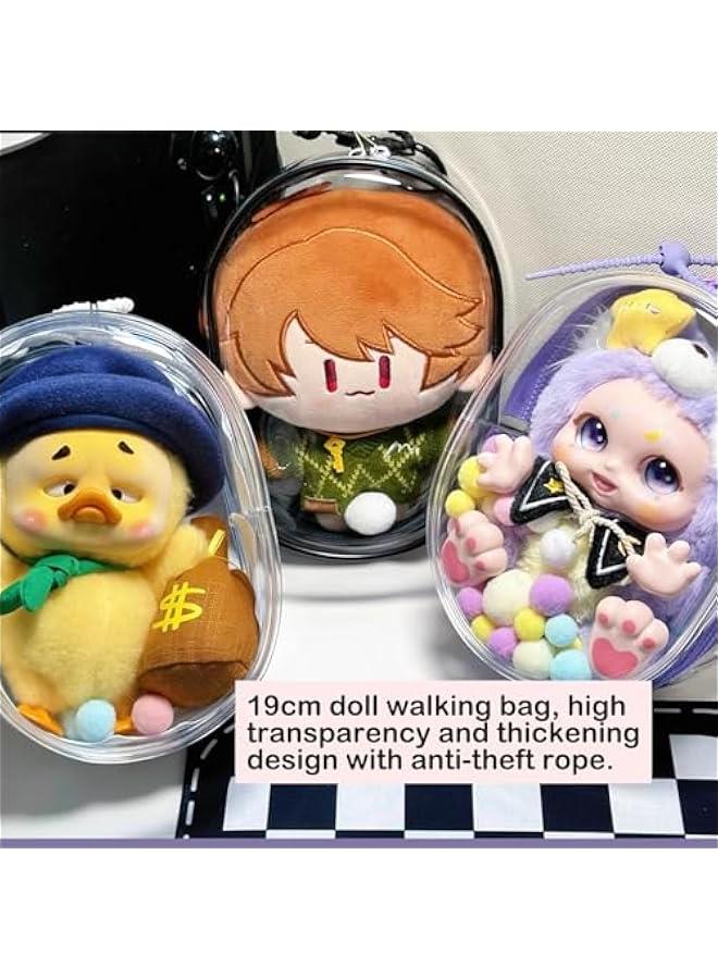 Arabest BJD Doll Clear Display Bag, Portable Figures Storage Bag with Keychain, Mini Doll Hanging Box, Double Zipper Closure Dustproof Case for Plushies (Elliptic box-pink 19cm)  - Image 2