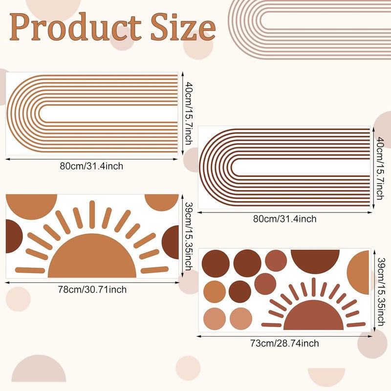 Glenmal 20 Pcs Half Sun Wall Decal Large Boho Wall Decals Sunshine Wall Stickers Vinyl Nursery Removable Peel and Stick Wall Decals for Nursery Kids Room Playroom Decor (Bohemian Style) - Image 2