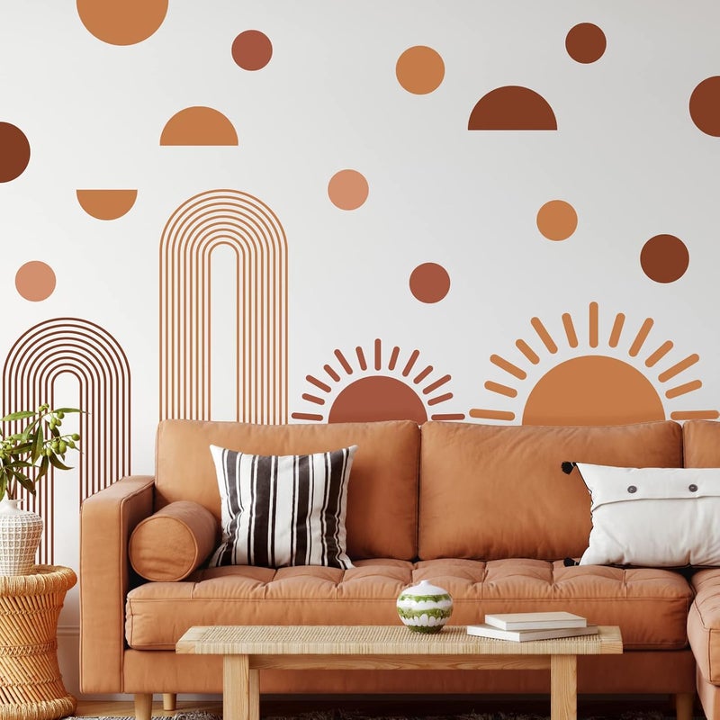Glenmal 20 Pcs Half Sun Wall Decal Large Boho Wall Decals Sunshine Wall Stickers Vinyl Nursery Removable Peel and Stick Wall Decals for Nursery Kids Room Playroom Decor (Bohemian Style) - Image 1
