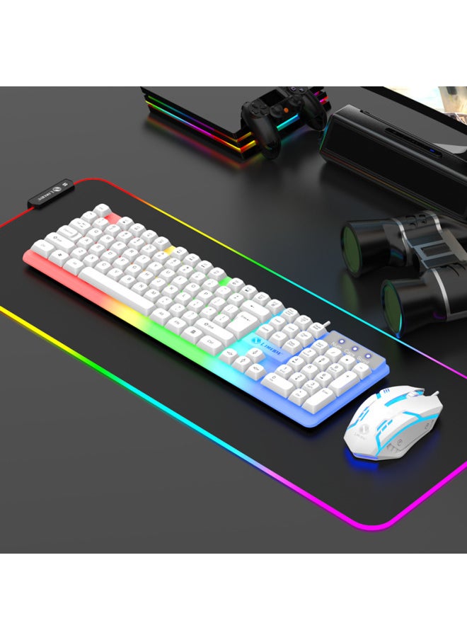 Generic - Keyboard Mouse Suit Wired Computer Notebook Desktop General Office Special Keyboard Mouse Typing Mute Three-Piece Set-Color:Upgraded Model: [white - Suspended Glare] + Mouse + Free Mouse Pad, Official Standard + Lifetime Warranty - Image 1