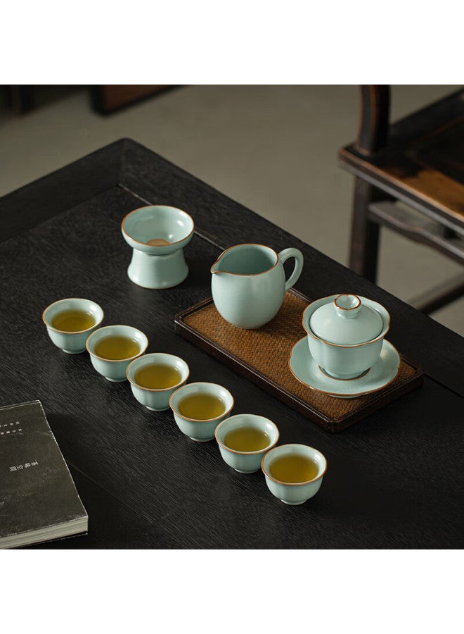 Tangfeng Li Guilian Ru Kiln Tea Set High-end Gift Tea Set Full Set Song Yun Mo Shang Huakai 10-head Gift Box - Image 2