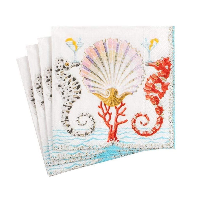 Caspari Seahorses and Shell Paper Cocktail Napkins  20 Per Package