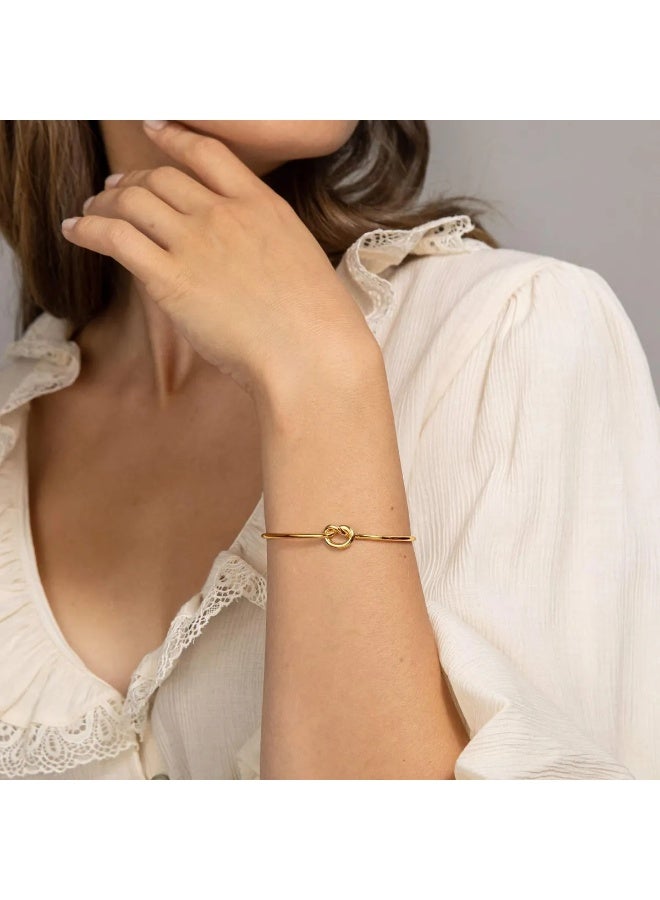 FLOVAZO 4pcs Women's Gold Stainless Steel Diamond-Accented Bracelet Set - Image 2