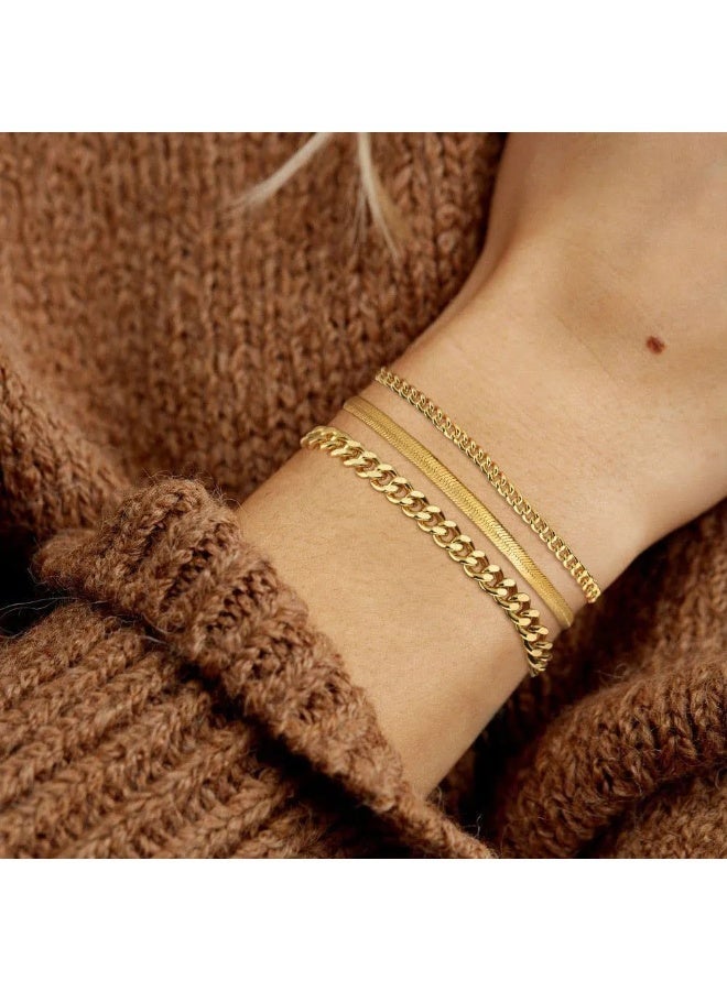 FLOVAZO 4pcs Women's Gold Stainless Steel Diamond-Accented Bracelet Set - Image 4