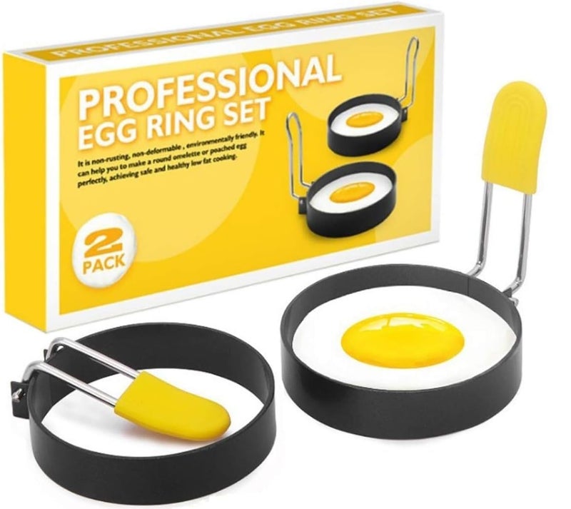 Turbid Set Of 2 Egg Rings, Stainless Steel Round Egg Shaper With Handle, Nonstick Omelette Mould, Pancake And Egg Mcguffin'S Frying Mold, Ideal As Omelette Shaper Mold,7.5X7.5X7.2 Cm - Image 1