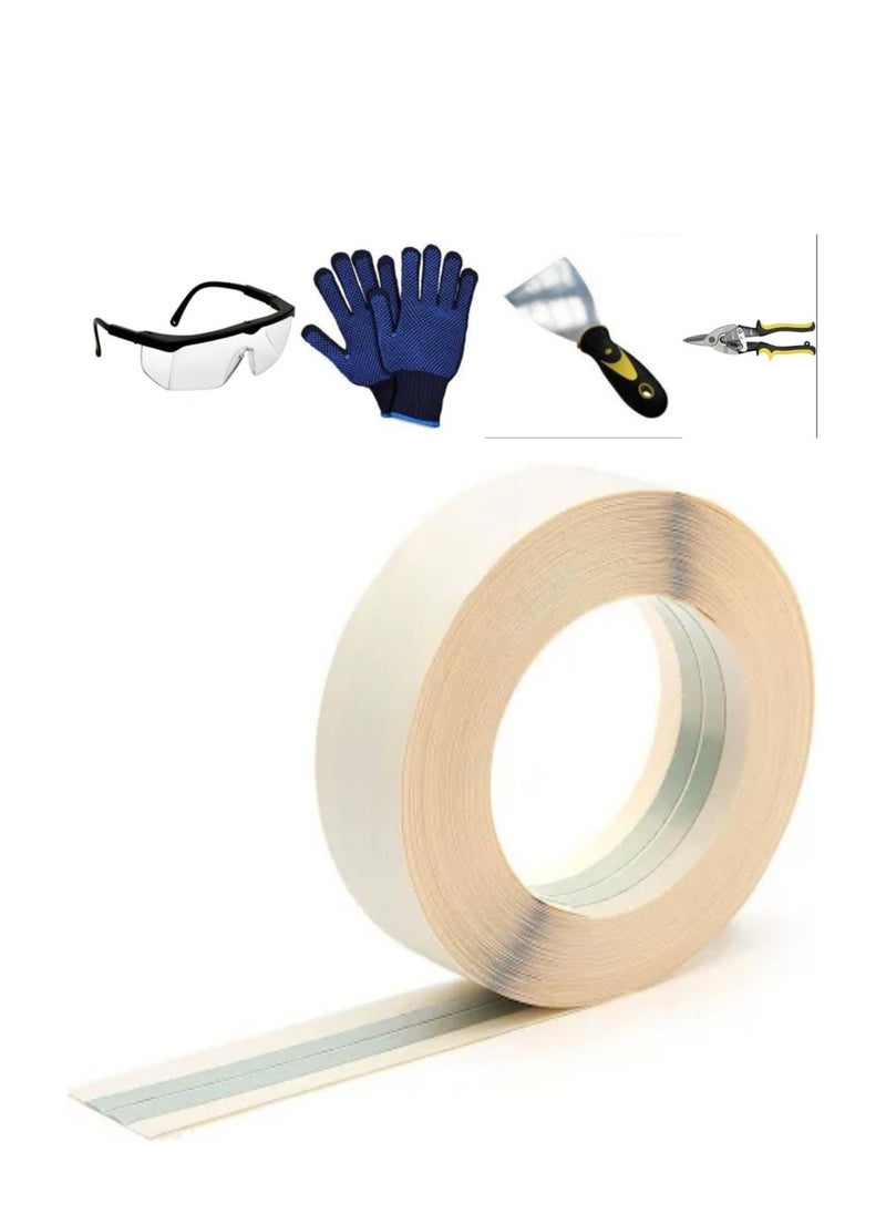 ABBASALI Gypsum Metal Corner Tape 50mm X 30meter With Glove, 3"Scraper Goggle & Aviation Snip  - Image 1