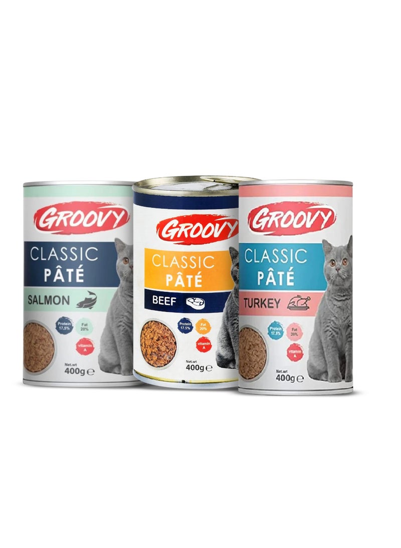 جروفي مجموعة باتيه جروفي كات ديلوكس - سمك السلمون والديك الرومي ولحم البقر