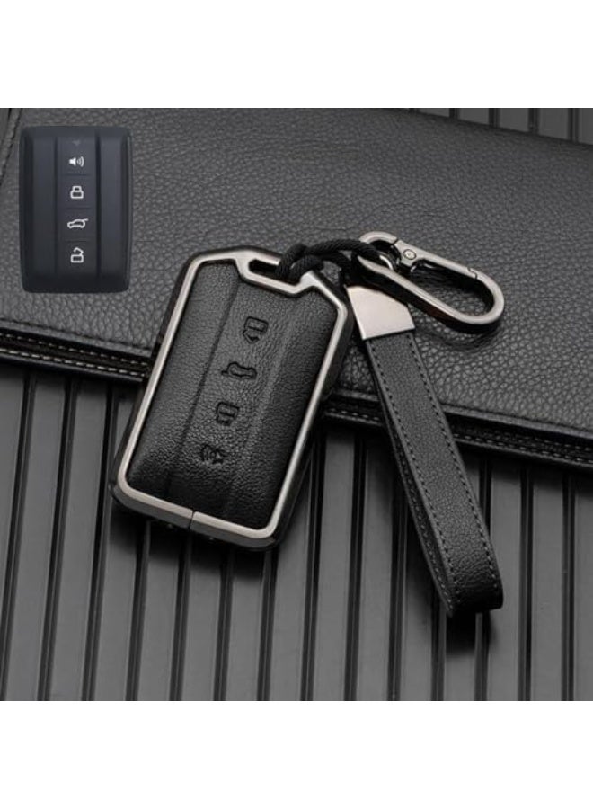 NOSKIN Leather Car Remote Key Cover, Protector for Great Wall GWM WEY TANK 300, 500, Tank300, Tank500, Keychain Accessories (Black) - Image 1