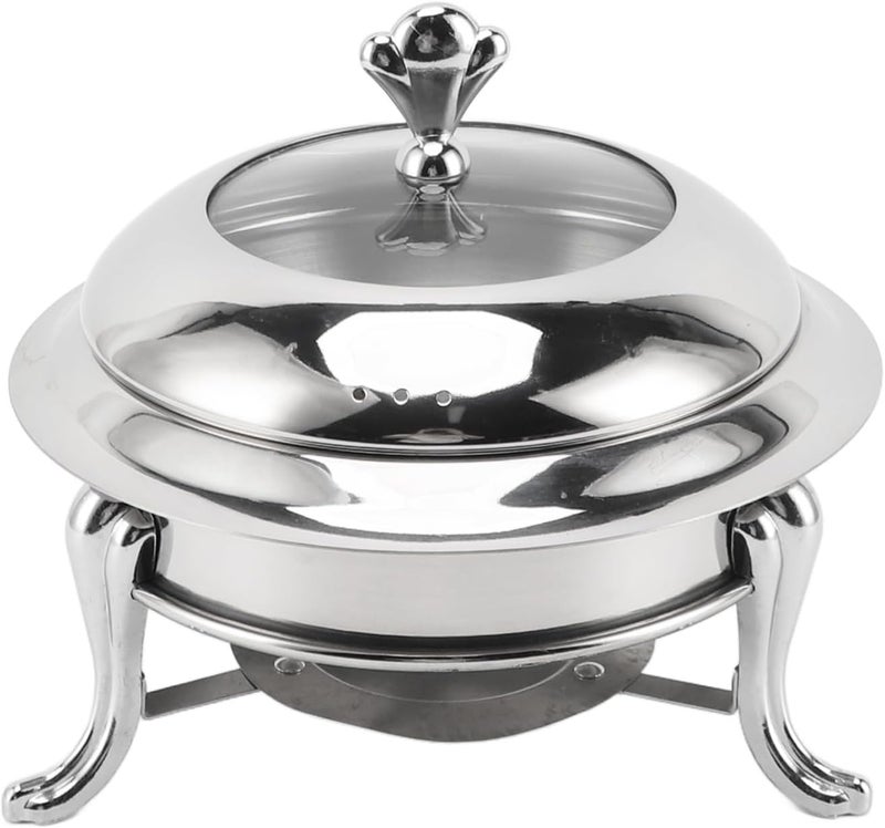Round Catering Warmer Stainless Steel Fuel Heating Portable for Hot Pot Parties Wedding Banquet, Buffet Set with Lid Ideal Various Events, Continuously (24cm) - Image 1