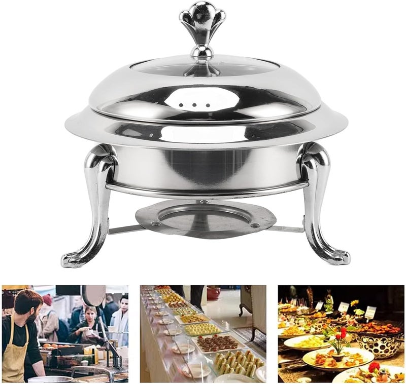 Round Catering Warmer Stainless Steel Fuel Heating Portable for Hot Pot Parties Wedding Banquet, Buffet Set with Lid Ideal Various Events, Continuously (24cm) - Image 3
