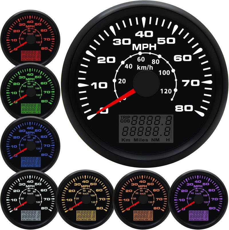 Geloo 85MM GPS Speedometer Gauge Boat MPH Speedometer Waterproof 0-80MPH 0-120KM/H Marine Speedometer Odometer LCD Indicators with 7 Backlight fit Car Truck Motorcycle Speedometer GPS Gauge Auto 9-32V - Image 1